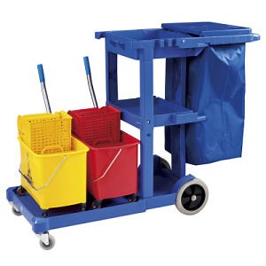 [Hot Item] Commercial Cleaning Housekeeping Trolley Plastic Janitorial Cart with Cover