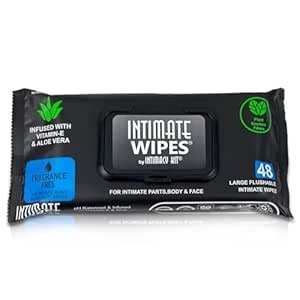 INTIMATE WIPES™ by INTIMACY KIT®, 48 Large Hygiene Wipes, pH Balanced, Hypoallergenic, Fragrance Free, infused with Vitamin-E, Chamomile & Aloe Vera, for Intimate Parts, Body & Face