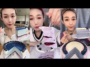 [CREPE ASMR] blueberry crepe cake | eating show