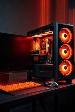 Orange Computer Setup with AI