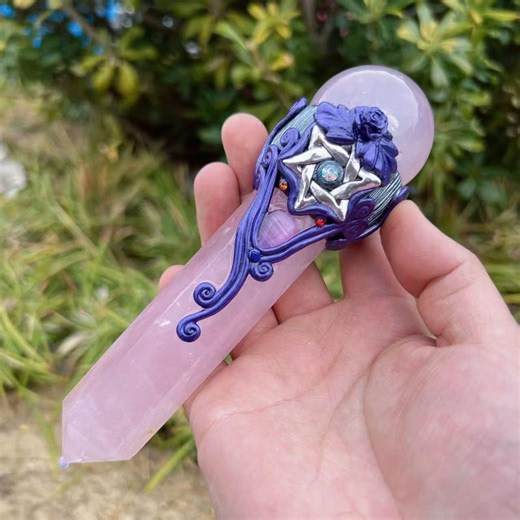 Handcrafted Rose Quartz Magic Wand: Silver Star, Reiki Healing, 5.9" - Etsy Singapore