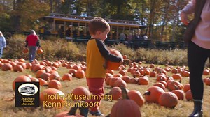 Join Seashore Trolley Museum in beautiful Kennebunkport, Maine for our 27th Annual Pumpkin Patch Trolley, taking place this Friday-Sunday October 3-5, Friday-Monday October 10-13, and Friday-Sunday October 17-19. This event is the perfect fall event for families and friends of all ages to enjoy! Trolley rides to the pumpkin patch depart on our heritage railway from our Visitors Center at 9:45AM,10:30AM, 11:15AM, 12:00PM, 12:45PM, 1:30PM, 2:15PM and 3:00PM. Following a 30-minute ride, guests dise