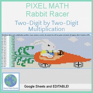 Pixel Art Math - Spring Rabbit Racer - Two-Digit by Two-Digit Multiplication