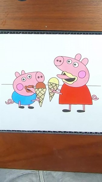 Coloreando a Peppa Pig y George comiendo helado