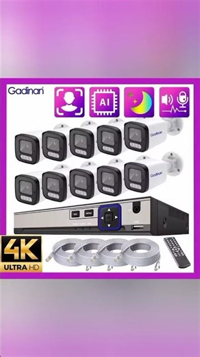 Gadinan Outdoor 4K 8MP Security Camera System Face Detection 10CH POE NVR Two-Way Audio 4MP Color