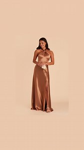 Rustic and chic 🤎 Who loves a country-inspired wedding day? Featuring bridesmaids wearing our satin gowns in Rust #BIRDYGREY #birdyinthewild Bride: @danidarlenesoukup Photographer: @sambondphotography | Birdy Grey