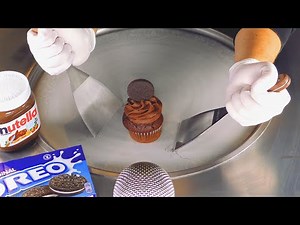 ASMR - Nutella & OREO Cupcake Ice Cream Rolls | how to make Chocolate Cake and Cookies to Ice Cream