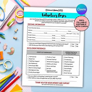 PTO PTA Volunteer Form Flyer: Editable Canva Template (digital Download) - Etsy