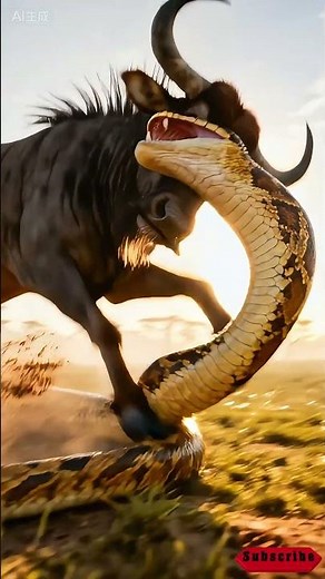 Rare Footage! Giant Python Attacks Buffalo but Gets Knocked Down
