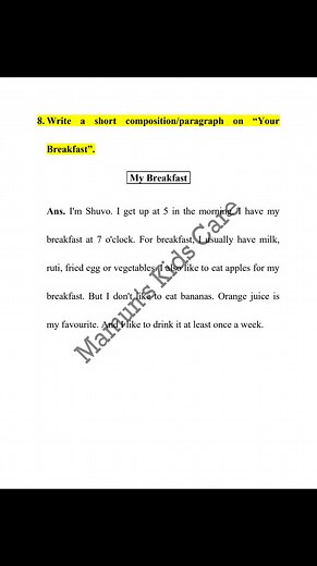 29K views · 113 reactions | 8. Write a short composition/paragraph on "Your Breakfast". | Mamun's Kids Care | Facebook