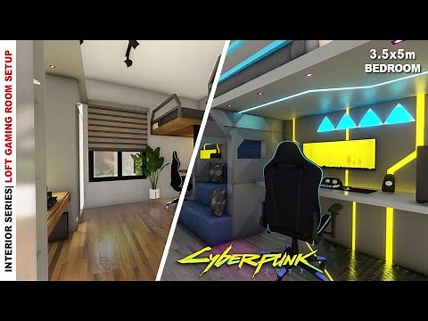 CYBERPUNK GAMING LOFT BED SETUP - GAMING & HOME OFFICE PC SETUP IDEA | INTERIOR SERIES EP-4