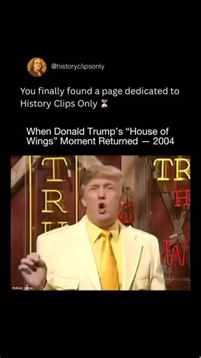 History Clips Only on Instagram: "When Donald Trump’s 2004 SNL sketch “Donald Trump’s House of Wings” resurfaced, it revealed a strange piece of television history long believed lost. The sketch vanished from SNL DVDs and streaming platforms, creating rumors about why it disappeared and how it finally re-emerged after two decades. The clip shows Donald Trump performing a comedic musical number, a moment that became one of SNL’s most unusual historical oddities. Its rediscovery highlights how arc