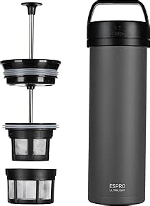 ESPRO P0 Ultralight French Press Coffee Maker for Travel, Vacuum Insulated Stainless Steel, 16 Ounces, Gun Metal Grey