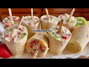 Paletas cremositas de 3 LECHES y frutas 🍓🥭🥝