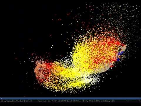4K SPH Python+Taichi 201 K particles. Mars hit at low speed an Earth with continents & seas.