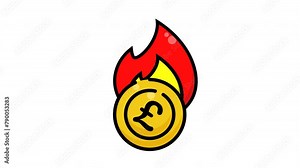 Animated coin with a Pound sterling sign and a fire