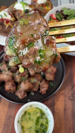 Air Fryer Garlic Butter Steak Bites & Loaded Baked Potatoes
