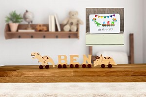 Dinosaur Wooden Name Train With Optional Keepsake Tin, New Baby Gift, Alphabet Train Letters - Etsy UK