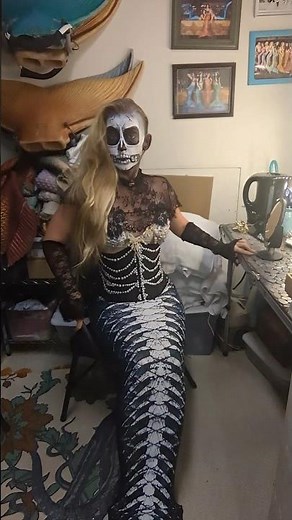 When Skeletons and Mermaids Collide #halloween #halloweenmakeup #mermaidpool