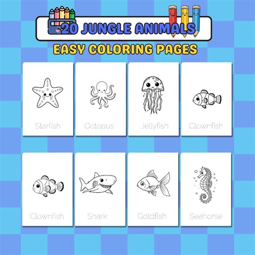 20 Jungle Animals Coloring Pages for Kids | Printable PDF | Toddler & Preschool Activity | Instant Download - Etsy