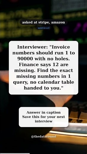 Find missing IDs in a sequence with SQL (gaps) | SQL interview