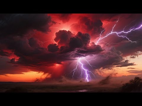 Red Thunderstorm in Action Dramatic Sky & Nature’s Power Unleashed