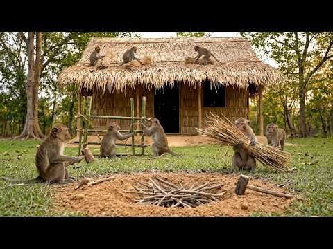 Monkey Craft — Skilled Monkeys Build A Mud Hut On A Giant Palm Tree 🐒🌴 (4K)