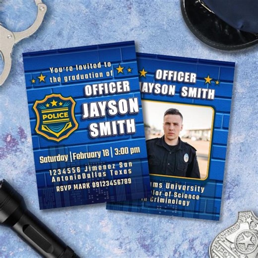 Police Graduation Party Digital Invitation With Photo - Made to Order - Instant Download - Printable - Personalized - Etsy Australia