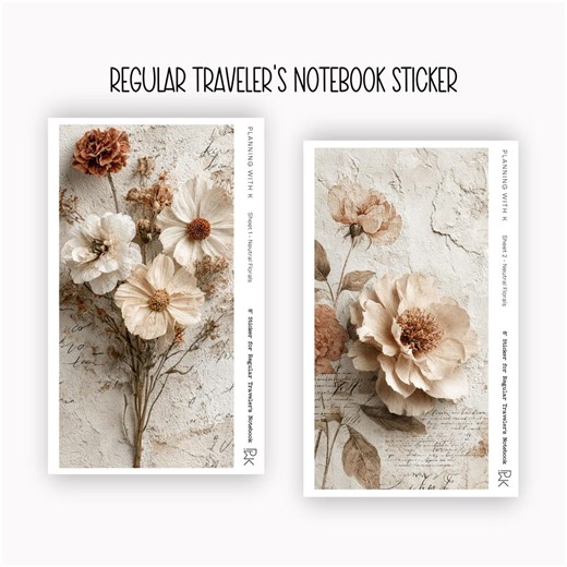Traveler's Notebook Sticker - 8in Tall | Regular TN Sticker Printed on Transparent Matte Sticker Paper, Neutral Dried Foral - Etsy