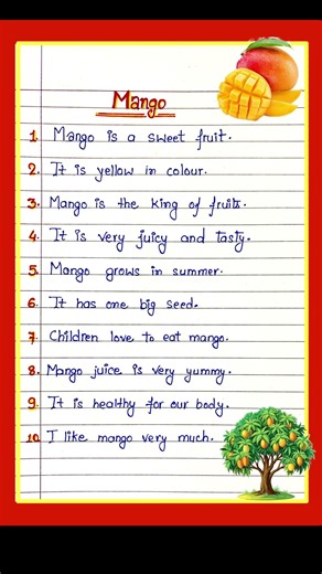 10 lines On Mango In English/Essay On Mango Fruit in English writing/My favourite fruit essay #mango