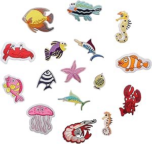 16PCS Small Marine Life Iron on Patches, Embroidered Patches for Clothes, Sea Fish Crab Applique for Hats, Jeans, Backpacks, Dress
