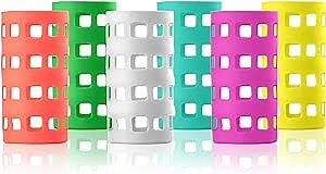Silicone Glass Water Bottle Sleeves - 6-Pack of Protective Holders 16-18 oz Capacity - Anti-Slip Protection for Beverage Containers - Insulating Carriers for Smoothies and Juices (Vibrant Colors)