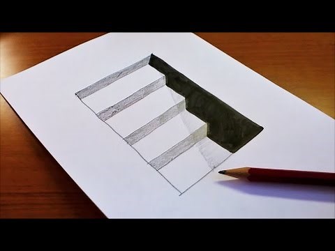 Very Easy!! How To Draw 3D Hole & Stairs - Anamorphic Illusion - 3D Trick Art on paper