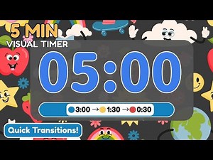 5 Minute Visual Timer for Kids 🍎 Color-Changing Retro Classroom Countdown Timer (🔵→🟡→🔴)