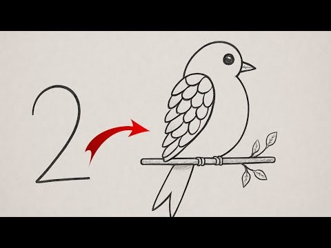 Easy Bird Drawing from Number 2 | Step by Step Pencil Drawing Tutorial for kids & beginners