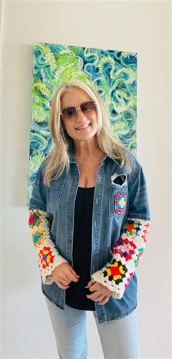 Upcycled Denim Shirt With Crochet Sleeves – Boho Statement Piece - Etsy