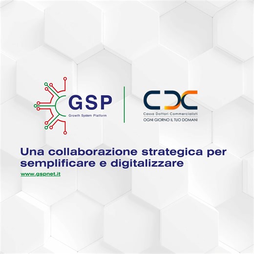 GSP-Growth System Platform , sempre più vicina ai professionisti! Dagli Edili ai Medici, dagli Ingegneri… e ora anche i Commercialisti. Con la nuova collaborazione con la Cassa Nazionale dei Dottori Commercialisti, mettiamo a disposizione: • Fatturazione elettronica e conservazione digitale • Gestione segnalazioni anonime (whistleblowing) Soluzioni pensate per sostituire processi tradizionali con strumenti digitali più sicuri, efficienti e conformi alle normative. Un altro passo concreto nella n