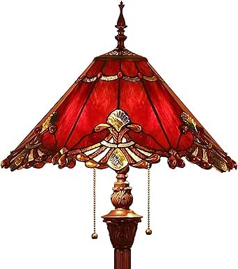 Bieye L10242 Baroque Tiffany Style Stained Glass Floor Lamp with 17-inch Wide Lampshade, 65-inch Tall (Red)