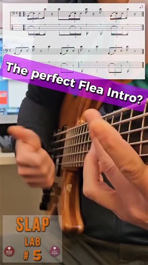Peter Bornschein | Is this the perfect Flea intro? Slap Lab # 5. Power slap lick with hammer-on, ghost note and octave. Rhythmic displacement that resolves at... | Instagram