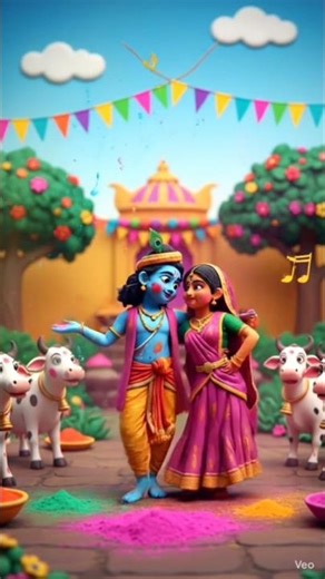 Shri Krishna aur Radha Ji Bridge Mein Holi manate hue 🦚🚩🙏#viral #holi #virndavan
