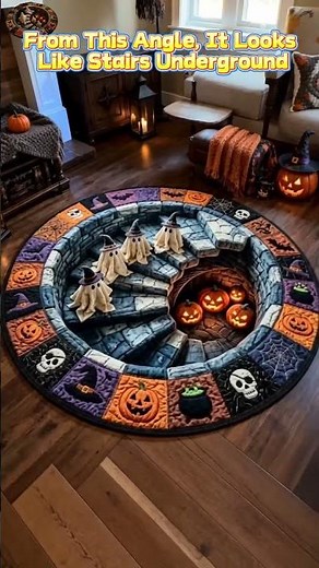 🔥3D Haunted Staircase Round Rug – Spooky Halloween Optical Illusion👻