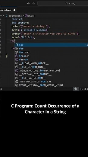 Count Frequency of a Character in String using C #codingshorts #cprogramming #strings #shorts