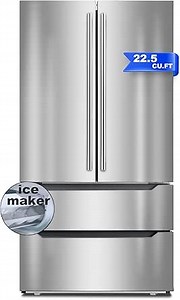 French Door Refrigerator 22.5 cu.ft, Kitchen Refrigerator with Ice Maker, Frost Free Counter Depth Refrigerators, LED Lighting, Stainless Steel, with Bottom Freezer for Home