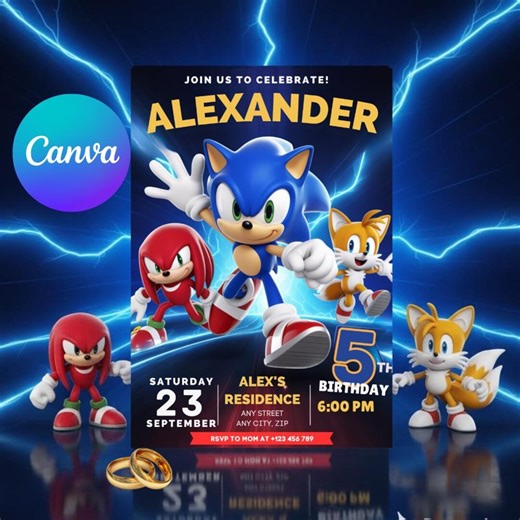 Sonic Birthday Invitation for Kids Party, Super Sonic Party Invitations, Editable Sonic 3 Girls Birthday (canva Editable PDF) - Etsy Canada