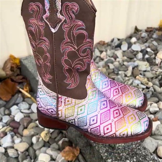 Roper Little Kids Pink Aztec Glitter Square Toe Boot