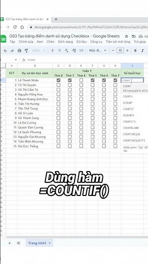 Tạo bảng điểm danh sử dụng Checkbox (Hộp kiểm) - Google Sheets