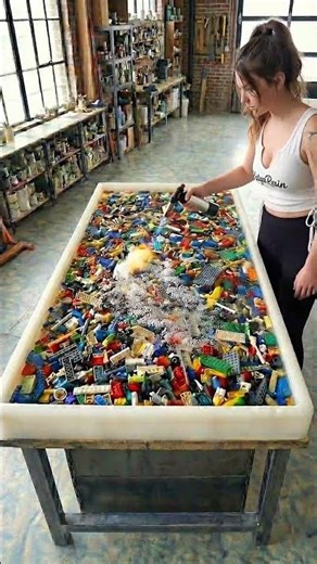 Wait… This Desk Is FULL of Tiny Figures 😱 Epoxy Resin #diy#epoxyfloor#craft #lego