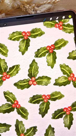 Brush with Bree | Procreate Brushes & Digital Art on Instagram: "how to draw the easiest Christmas holly on procreate with this quick and easy procreate tutorial 🎄🌲🎄 Watch me draw Christmas holly using our realistic watercolour and glitter brushes set for procreate which are perfect for digital artists, procreate beginners, and creatives looking for professional brushes, natural watercolor texture, and easy digital drawing for your ipad. What im using: 🎨 the watercolour brushes are part of t