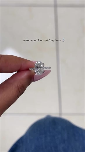 Help me pick a wedding band for this gorgeous oval engagement ring Comment below which one is your favorite!! #weddingbands #labgrowndiamond #ovalengagementrings #ovallabgrowndiamonds #diamondjewellery