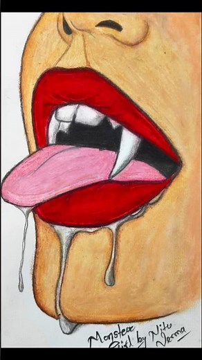 Vampire Lips Drawing 🩸 Easy Scary Art | Monster Bite Art Tutorial